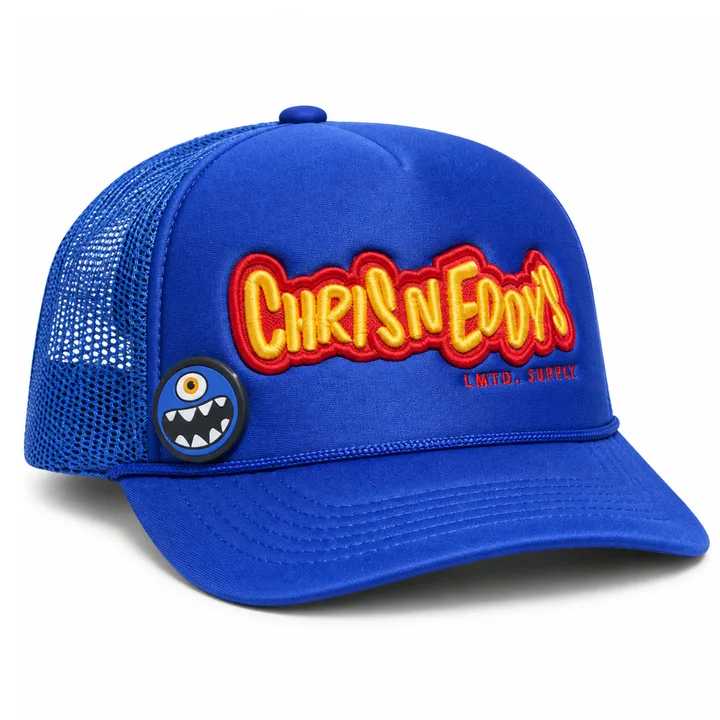 Three-quarter view of the Foam Trucker from the wearer-left side, without the bill sticker