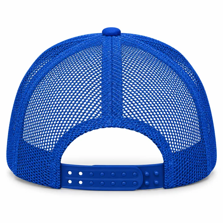 Back of the Foam Trucker: full blue mesh crown and double-row snapback
